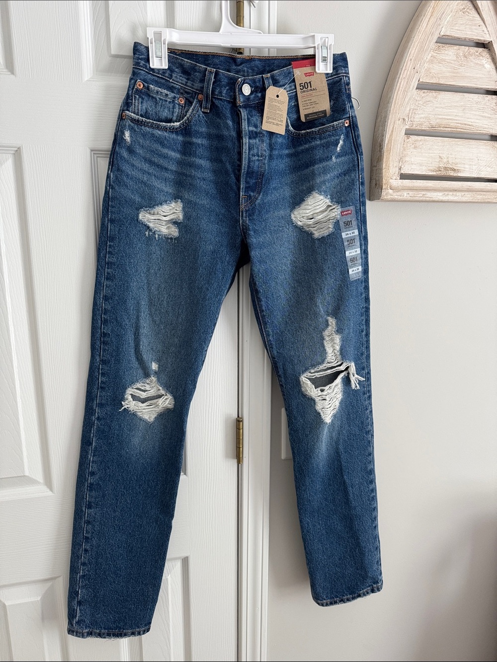 Levi's Women’s Straight Ripped Jeans - Dark Blue